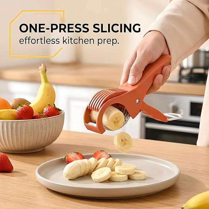 2PCS Banana Slicer,Strawberry Slicer,Grape Cutter,Multi-Functional Fruit Slicer,Cucumber Slicer,All-In-One Kitchen Gadget For Fruits& Vegetables Banana Sausages,Cucumbers,Strawberries,Grape(GREEN+RED)