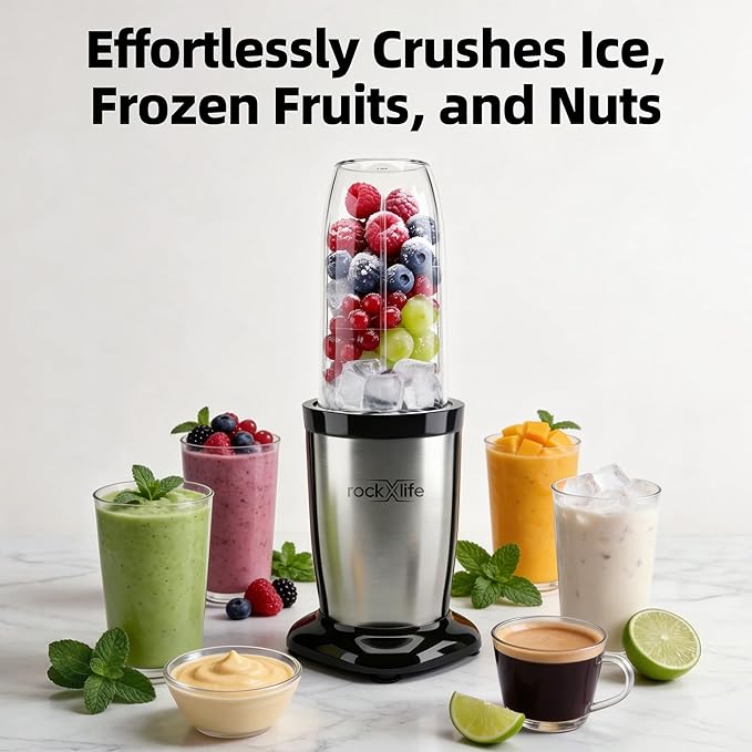 Personal Blender for Smoothies and Shakes, 2-in-1 Bullet Grinder with 24oz To-Go &10oz Cup Portable Ice Crushing Mini, BPA-Free&Dishwasher Safe, Protein Shake Maker,Silver