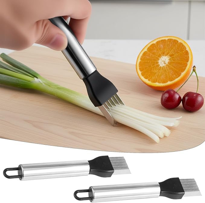 Kitchen Scallion Cutter 2PCS Stainless Steel Green Onion Slicer Professional Scallion Shredding Tool Shred Knife Vegetable Garlic Cutters Multi-Functional Kitchen Tool for Vegetable Onion Garlic
