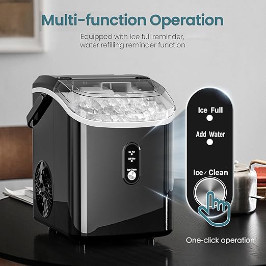 Antarctic Star Nugget Ice Maker Countertop, Chewable Pellet Ice Machine with Self Cleaning Function, Pebble Portable Ice Maker with Ice Scoop for Home Kitchen Office (Black)