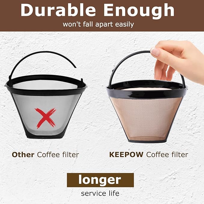 KEEPOW Reusable Coffee Filter Replacement 14 cup Compatible with Cuisinart DCC-3200 DCC-1200 Coffee Maker, Gold Tone Coffee Filter Basket 10 12 14 Cup, 1+6