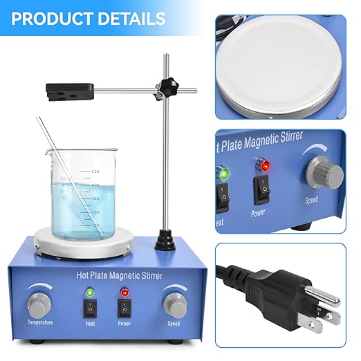 Vevitts 1000ml Magnetic Stirrer Hot Plate Magnetic Mixer Stir Plate Lab Stirrers 2400 RPM 100°C Stirring Bar