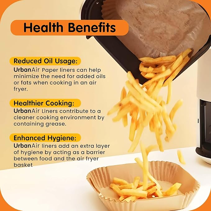 UrbanAir 8-Inch Square 125pcs Air Fryer Paper Liners for Easy Cleanup - Non-Stick, Heat-Resistant, and Perfect Fit for Hassle-Free Cooking | Bleach-Free Parchment| (8 In/20cm)