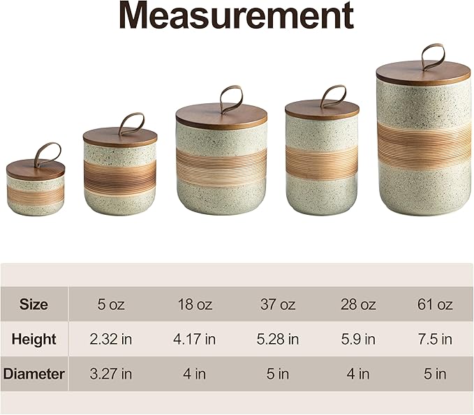 Miamolo Large Storage Containers with Lids, Ceramic Coffee Container Kitchen Food Storage Jars for Spice Sugar Tea Bag, Stackable Decorative Jars for Counter, 61 fl.oz
