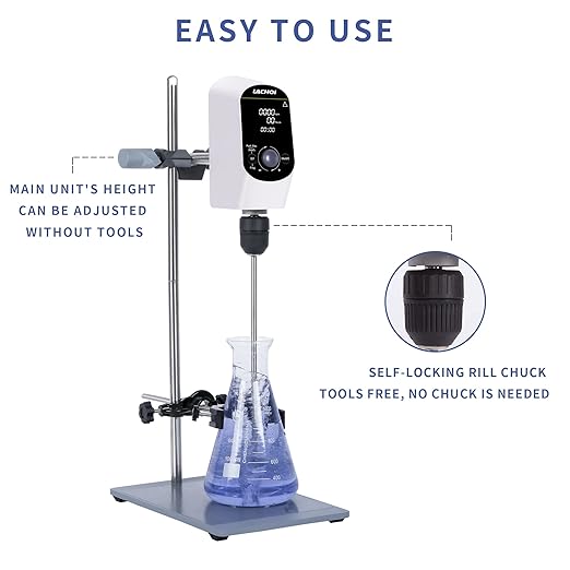 Electric Overhead Stirrer Mixer 100-2000RPM Timing Max.20L(H₂O) LCD Display Digital Overhead Stirrer Mixer 10000mPas Powerful Lab Stirrers Mixer with Stirring Rod and Stand