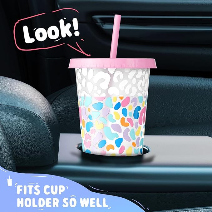 Meoky Plastic Cups with Lids and Straws - 12 Pack 24 oz Color Changing Cups, Iced Coffee Cups, Reusable Tumblers Bulk for Party, Car, Adults, Women, BPA-free (Solid & Patterned)