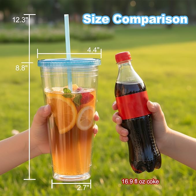 Zukro Clear Acrylic Tumbler with Straw and Lid 32 oz, Double Walled Insulated Reusable Plastic Iced Coffee Cup, To Go Cup Perfect for Parties, Birthdays, Fit in Cupholder, BPA Free, 2 Pack