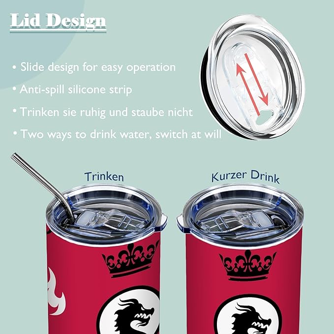 ATHAND Dragon Fantasy Tumbler 20oz Insulated Stainless Steel Skinny Cup with Lid,Dark Medieval Fire Dragon Design Tumbler,Funny Gifts for Fantasy Lovers,1 Pcs