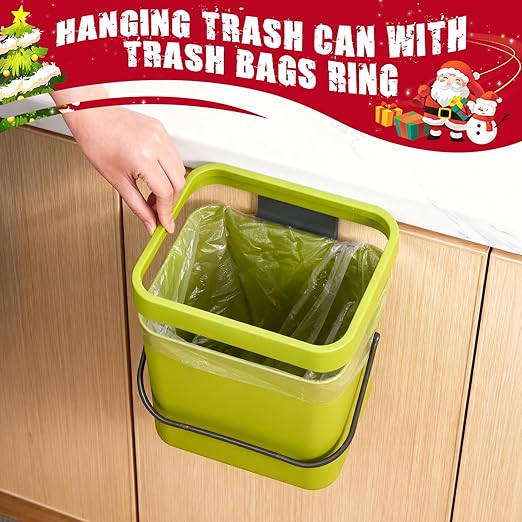 Kitchen Waste Bin with Hooks 5L, Indoor Kitchen Sealed Under Sink for Kitchen, Food Waste Bin for Countertop (Green)