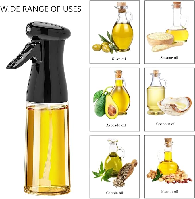 Honbuty Olive Oil Sprayer for Cooking, 200ml Glass Oil Dispenser Bottle Spray Mister, Refillable Food Grade Oil Vinegar Spritzer Sprayer Bottles for Kitchen, Air Fryer, Salad, Baking