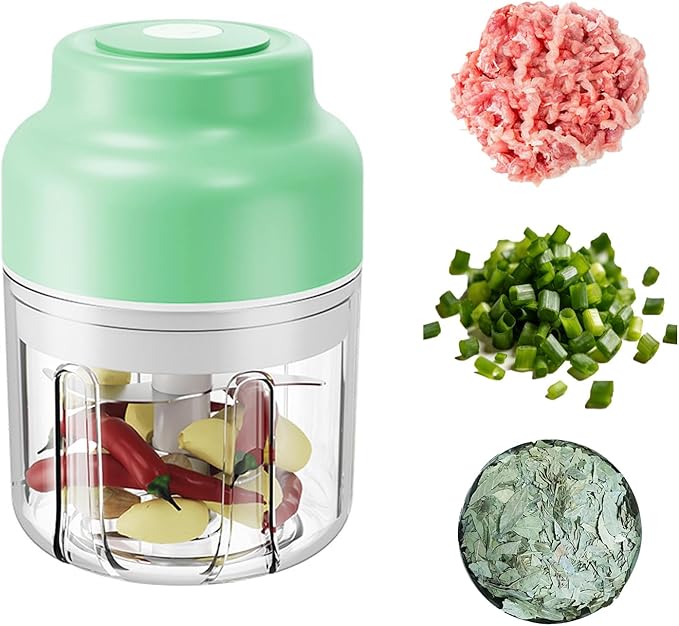 Kuars Gvni Wireless Garlic Chopper 11.26oz Mini Electric Food Processor Portable Small Blender for Chili Scallion Garlic Minced Meat Herbs (Green)