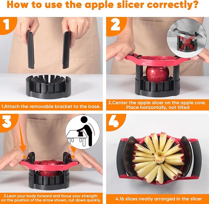 Newness Apple Cutter Slicer, [Upgraded] Cut Apples All The Way Through, [Large Size] 16 Slices HEAVY DUTY Apple and Pear Corer Divider with Base, Stainless Steel Kitchen Tools Fruits Peeler, Wedger…