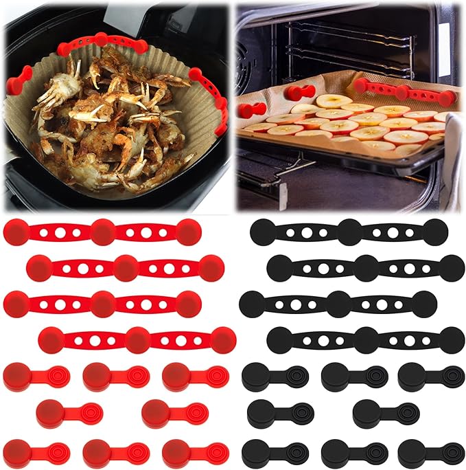 24 Pcs Air Fryer and Sous Vide Magnets Buckle, Magnet Silicone Coated Buckles for Holding Parchment Paper, Securing Sous Vide Bags, High Temp Resistant, Prevent Floating, for Cooking, Home Office