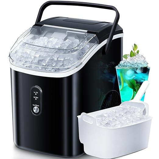 Antarctic Star Nugget Ice Maker Countertop, Chewable Pellet Ice Machine with Self Cleaning Function, Pebble Portable Ice Maker with Ice Scoop for Home Kitchen Office (Black)