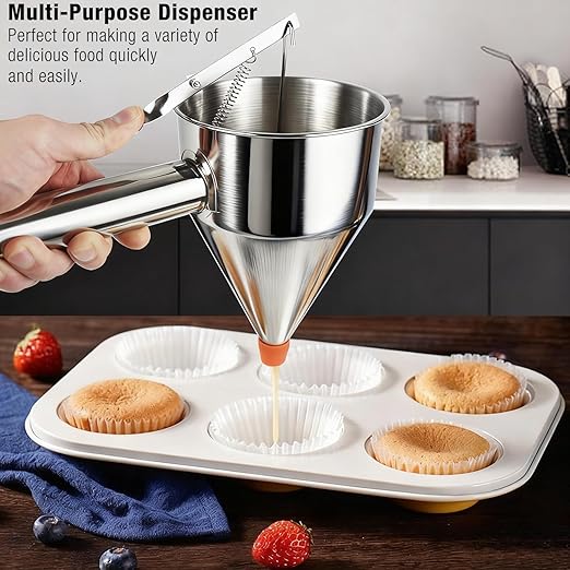 Pancake Batter Dispenser, Large 40oz/1200ml Multi-Caliber Stainless Steel Funnel Cake Dispenser with Stand for Commercial and Home Use