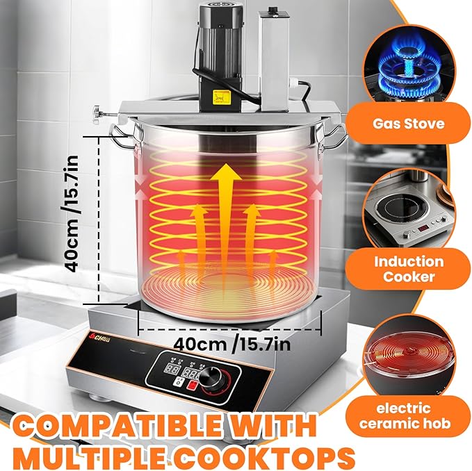 Automatic Food Mixer 40L/10.5 Gal Sauce Stirrer Frying Machine Electric Mixer Machine Commercial Pot Seasoning Bottom Soup Sauce Stirrer for Making Jam, Sauce (110V, for 55~99lb)