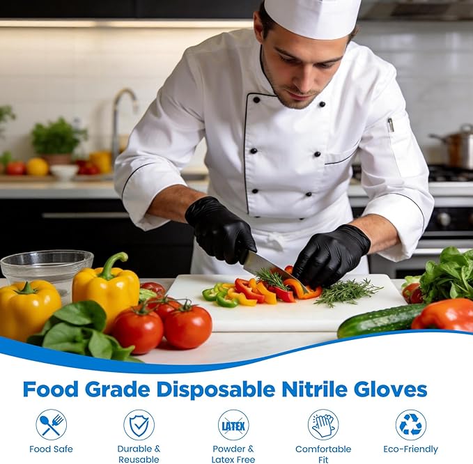 5 Mil Black Nitrile Gloves Disposable, Small 100Pcs + 5 Bonus Travel Packs, Food Service, Non latex, Powder Free, Textured Grip for Cleaning, Cooking Food Prep, Kitchen, Nail Tech, Pet Care