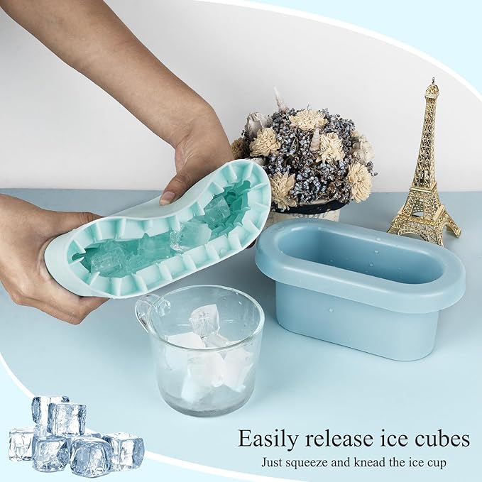 LUEXBOX Cylinder Ice Cube Mold Ice Trays, Silicone Ice Bucket, Portable Ice Cube Maker, Press-Type Easy-Release Ice Cup (Blue Large)