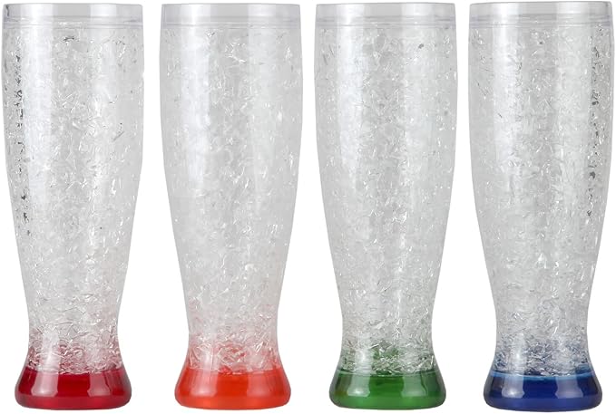 Lily's Home Freezer Beer Mugs, Set of 4-16 oz Double Wall Insulated with Liquid Gel, Frosty Chiller Cups, Break-Resistant Acrylic Freezable Glasses for Home Bar, Pool Parties, BBQ & Outdoor Gifts