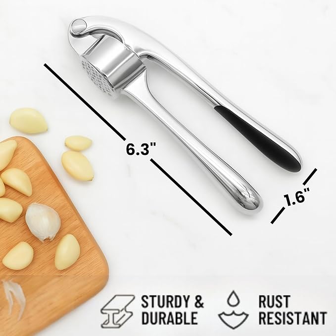CASAFOYER Garlic Crusher Stainless Steel | Mincer Tool | Rustproof Garlic Masher | Garlic Press | Easy to Clean & Squeeze | Travel Friendly | Dishwasher Safe Presser (Silver)