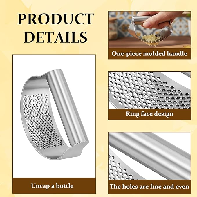 3pc Garlic Rocker, Garlic Press Rocker Set, Easy-to-Use Garlic Mincer for Cooking, Ideal for Small Hands and Weak Grip, Dishwasher Safe Kitchen Gadget