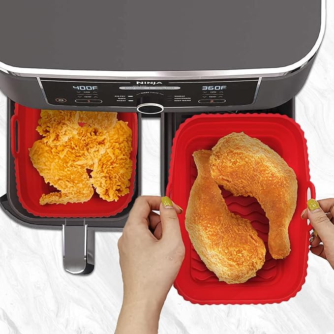 Daily Treasures 2 Pack Foldable Air Fryer Liners for Air Fryer Dual with 1Pack Oil Sprayer Dispenser, Air Fryer Accessories Reusable Air Fryer Silicone Liner for Dual Air Fryer(Red)