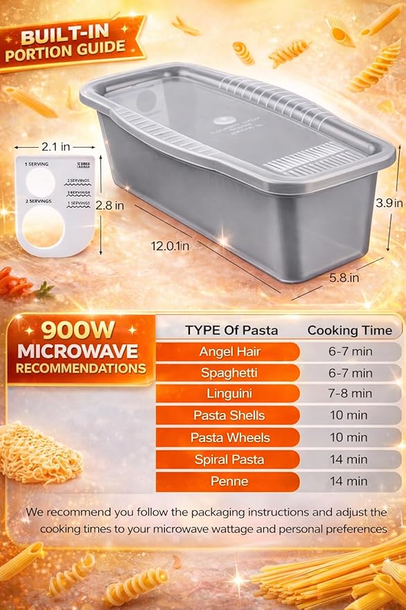 Microwave Pasta Cooker with Built-in Portion Tool – BPA-Free, Non-Stick Quick Meal Maker for Pasta, Ramen & Veggies – Ideal for Dorms, Small Kitchens, and RVs by Dependable Industries