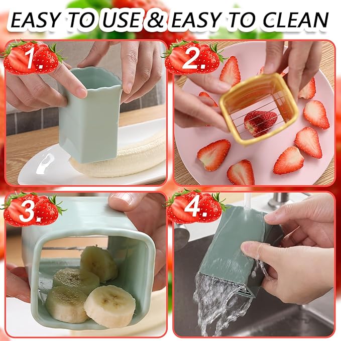 Tulobi 2-Piece Strawberry Slicer, Mini Fruit Slicer Cup, Stainless Steel, Quickly Makes Fruit & Vegetable Salad, Creative & Convenient Kitchen Gadget (Navy Blue + Yellow)