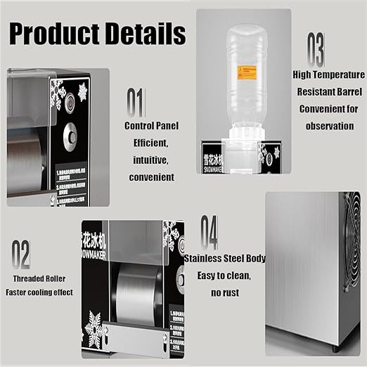 Electric Snow Ice Continuous Ice Maker,Small Desktop Air-Cooled Snowflake Ice Machine,Shaved Ice Machine,Ice Crusher,Snow Ice Cream Machine 160F