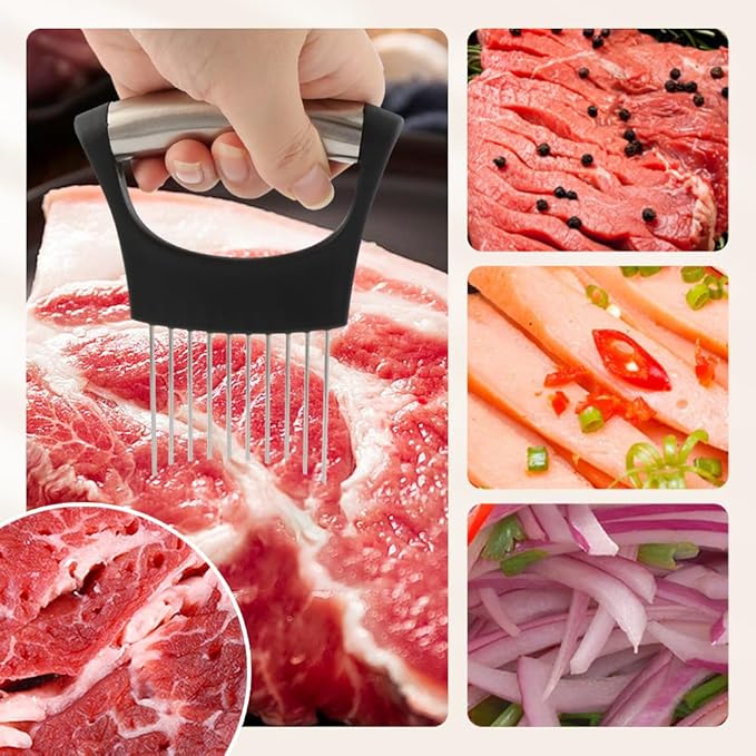 Crinkle Cutter Knife, Rubber Handle Stainless Steel Fries Cutter Slicer with Onion Holder, Vegetable Salad Chopping Knife Home Kitchen Wavy Blade Cutting Tool(Black)