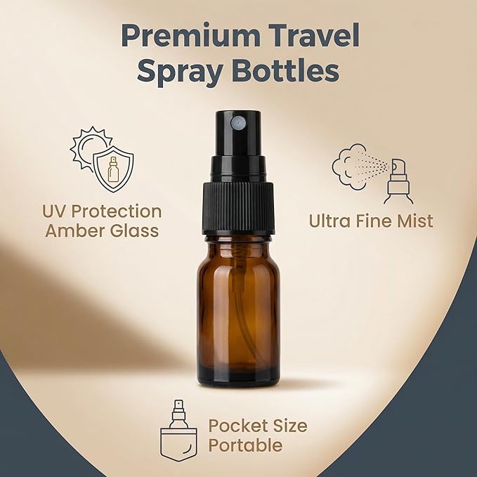 5 pcs 5ml Small Glass Spray Bottle Empty Mini Fine Mist Travel Bottle Set Cosmetic Bottle Liquid Containers Sample Bottles for Perfume Essential Oil Alcohol(Amber)