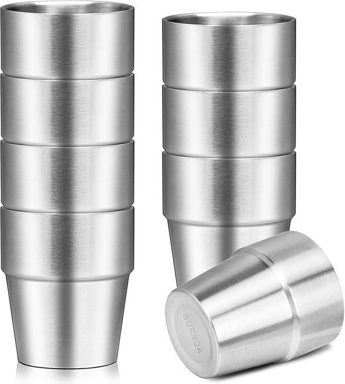 Drinking Glasses Set, 10 oz Insulated Tumbler, 8 Pack Double Wall Unbreakable Stackable Water Tumblers Vacuum Insulated Premium Stainless Steel Metal Cup for Travel Camping Home Outdoor