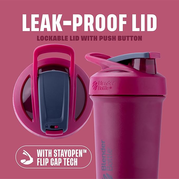 BlenderBottle Sport Sleek Insulated Stainless Steel Shaker Bottle with Wire Whisk, 25-Ounce, Raspberry – Protein Shakes & Hydration for Athletes & Fitness Enthusiasts, Easy Mixing, Lockable Lid
