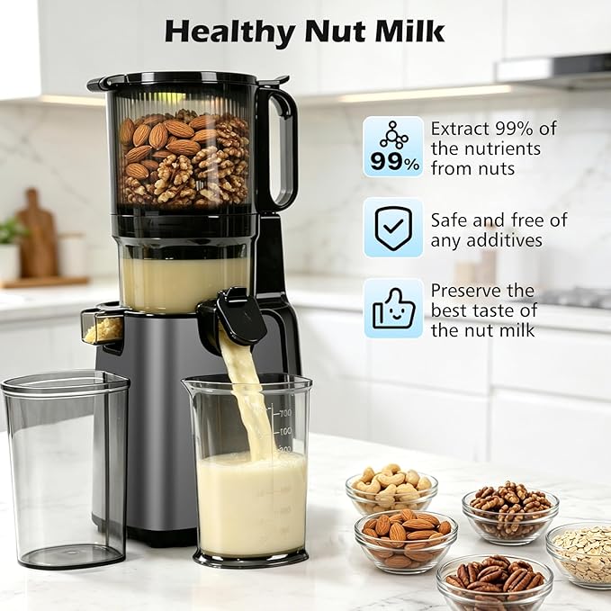 Juicer Machines with 5.8" Large Chute, 2-in-1 Cold Press Juicer for Whole Vegetables Fruits 400W, Masticating juicer Easy to Clean Juice Extractor Machine for Making Nut Mike, Juice, Premium Gray