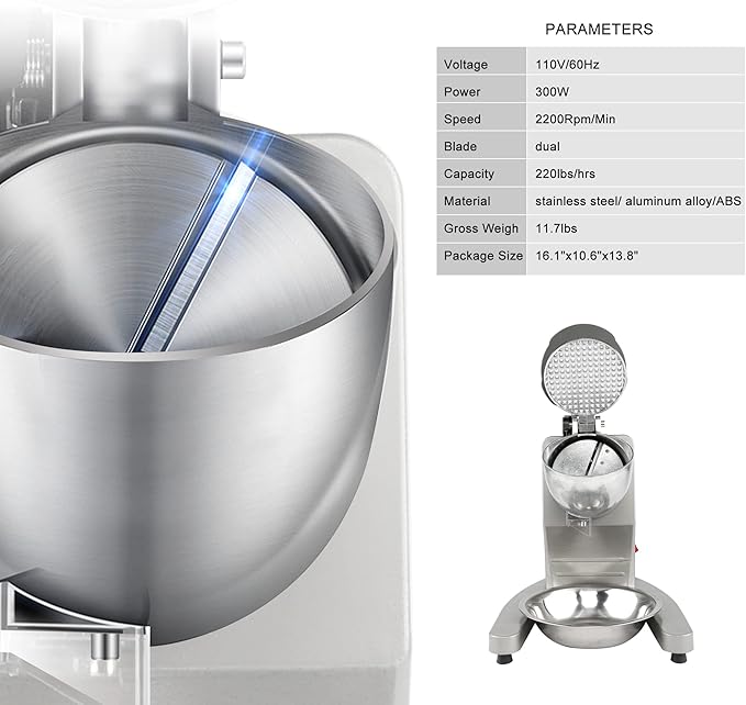 Electric Ice Shaver,Shaved Ice Machine Strong Powerful For Home&Commercial Use,Steel Ice Crusher With Dual Blades&Lips,Higher Ice Outlet for Plate,Bowl&Cup,300W/2200rpm/220lbs/hrs.