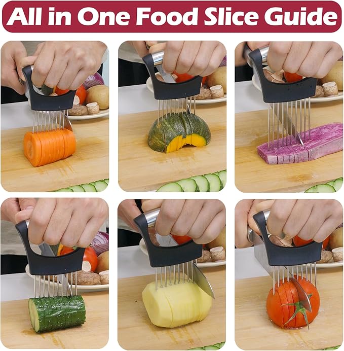 Hendiy Onion Holder for Slicing and Large Crinkle Cutter French Fry Cutter, Onion Slicer Veggie Chopper, Tomato Slicers Potato Wavy Chopper, Kitchen Food Slicer（One Onion Slicers & One Potato Cutter）