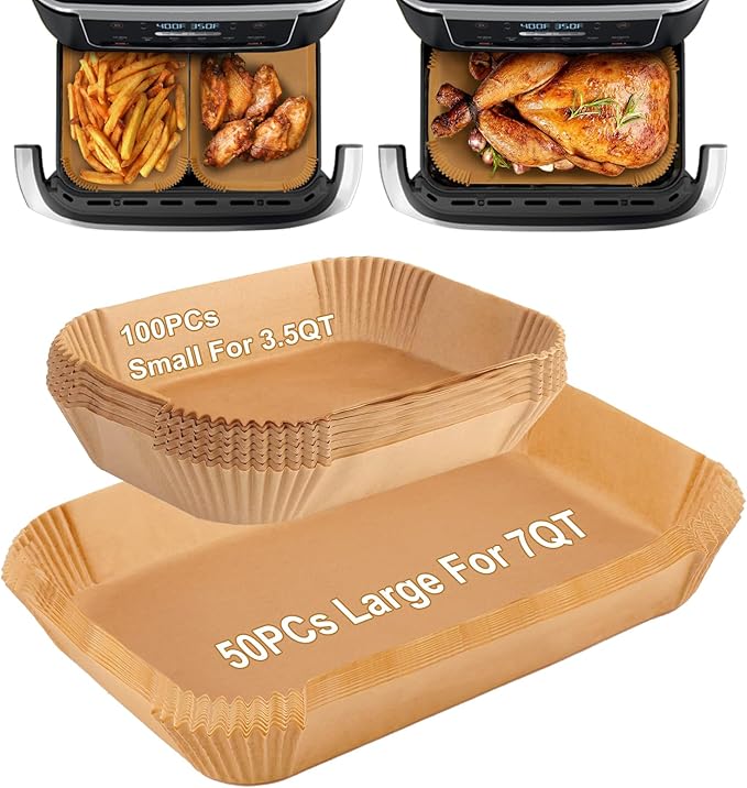 MMH 150PCs Air Fryer Liners for Ninja DZ071 7-QT/Ninja AD600CO 11-QT/Instant VersaZone 9QT,100PCs Small Liners for Divider Basket & 50PCs Large Disposable Paper Liners for 7QT MegaZone/Topzee 11QT