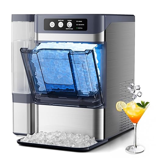 Nugget Ice Maker Countertop, 44Lbs/24H with 0.8 Gallon Tank Pebble Ice Maker, Self-Cleaning Pellet Ice Machine Ready in 5-10min, Nugget Ice Machine for Kitchens/Home/Office