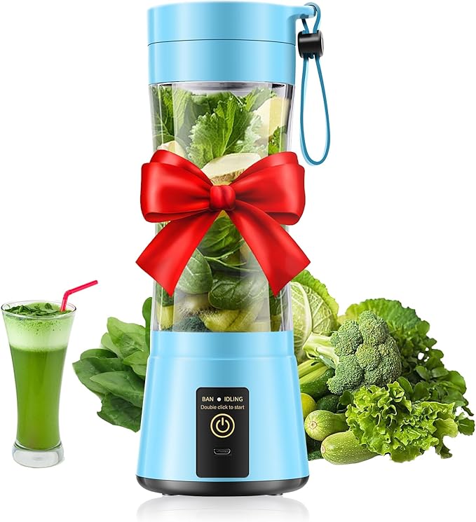 Cordless Portable Personal Size Blender - USB Rechargeable Blender for Smoothies and Shakes, 6 Blades with 380Ml BPA Free Juice Cup, Freshly Squeezed for Picnic/Sports