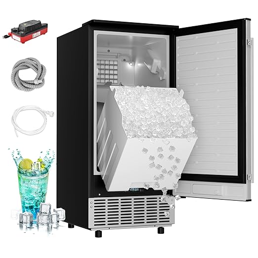 EUHOMY Under Counter Ice Maker with Drain Pump, 100 lbs/Day Ice Machine, Auto-Cleaning & 24H Timer, Stainless Steel Commercial Ice Maker with 24 lbs Storage for Home/Bar/Cafe/Restaurant