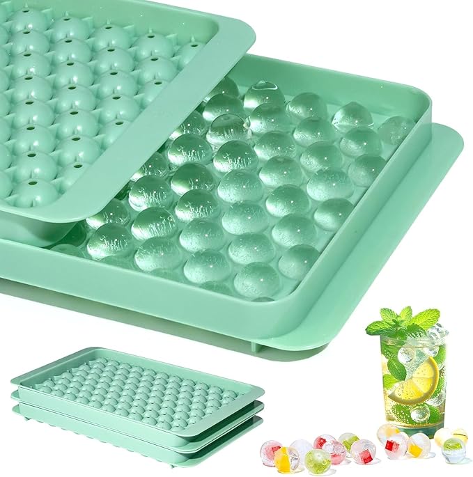 Mini Ice Cube Tray, Small Round Ice Cube Molds 104x2 PCS Tiny Pebble balls, Crushed Ice Trays for Freezer with Lid, Easy Release Nugget Ice Ball Maker for Chilling Drink, Coffee, and Juice