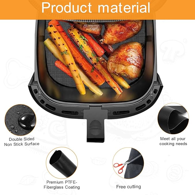Oven Liners for Bottom of Oven, 10"x9.7" Reusable Non-Stick Heat Resistant Toaster Liners Toaster Mat for Chefman TurboTouch Easy View 8 QT Air Fryer, 4 Pack