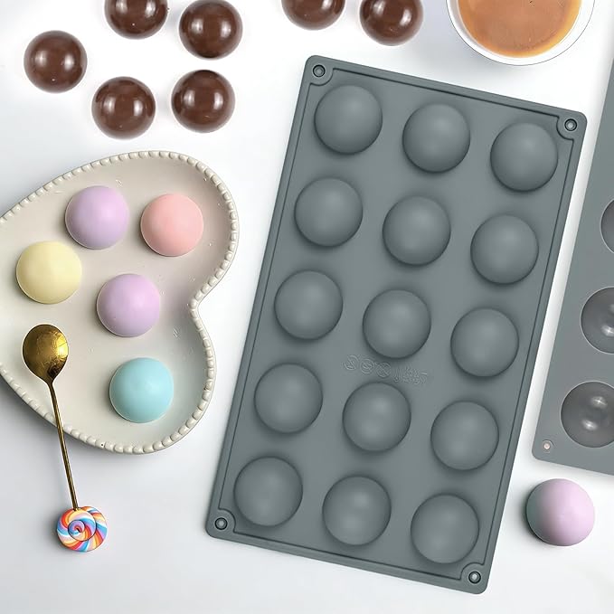 Semi Sphere Silicone Mold, 2 Pcs Silicone Sphere Chocolate Mold 30 Cavity Small Half Ball Molds for Chocolate Truffles, Candy, Ice Cubes, Jelly, Jello, Cake Decorations, Dome Mousse