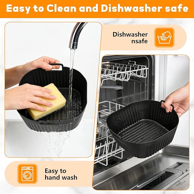 Dreamtop 2 Pack Silicone Air Fryer Liners for Ninja Crispi Pro AS101CY - Reusable Non-Stick Square Silicone Mats for 6 QT & 2.5 QT Glass Container, Air Fryer Baskets Liners, Dishwasher Safe