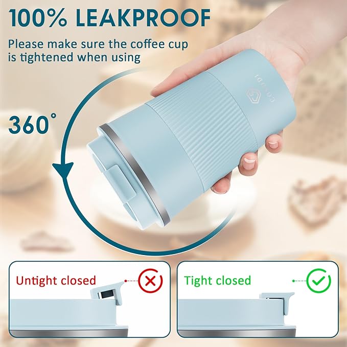 CS COSDDI 12 oz Stainless Steel Vacuum Insulated Tumbler - Coffee Travel Mug Spill Proof with Lid - Coffee Cups for Keep Hot/Ice Coffee,Tea and Beer (3rd pale blue)