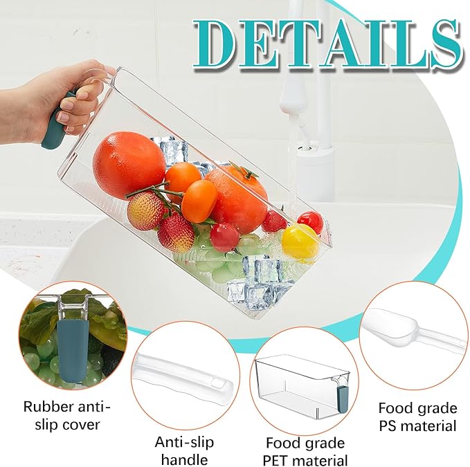 Havawish Ice Storage Bin and Flexible Scoop Set Plastic Freezer Bin with Pull out Handle Storage Bucket Clear for Container with Scoop(Dark Blue,10.83 x 4.92 x 4.33 in,Classic)