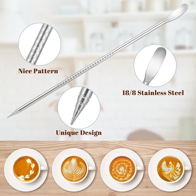 Amrules Milk Frothing Pitcher, 12 oz Milk Frother Cup with Clear Scale, 304 Stainless Steel Cappuccino Espresso Machine Accessories for Barista Coffee Bar with Latte Art Pen, Gold