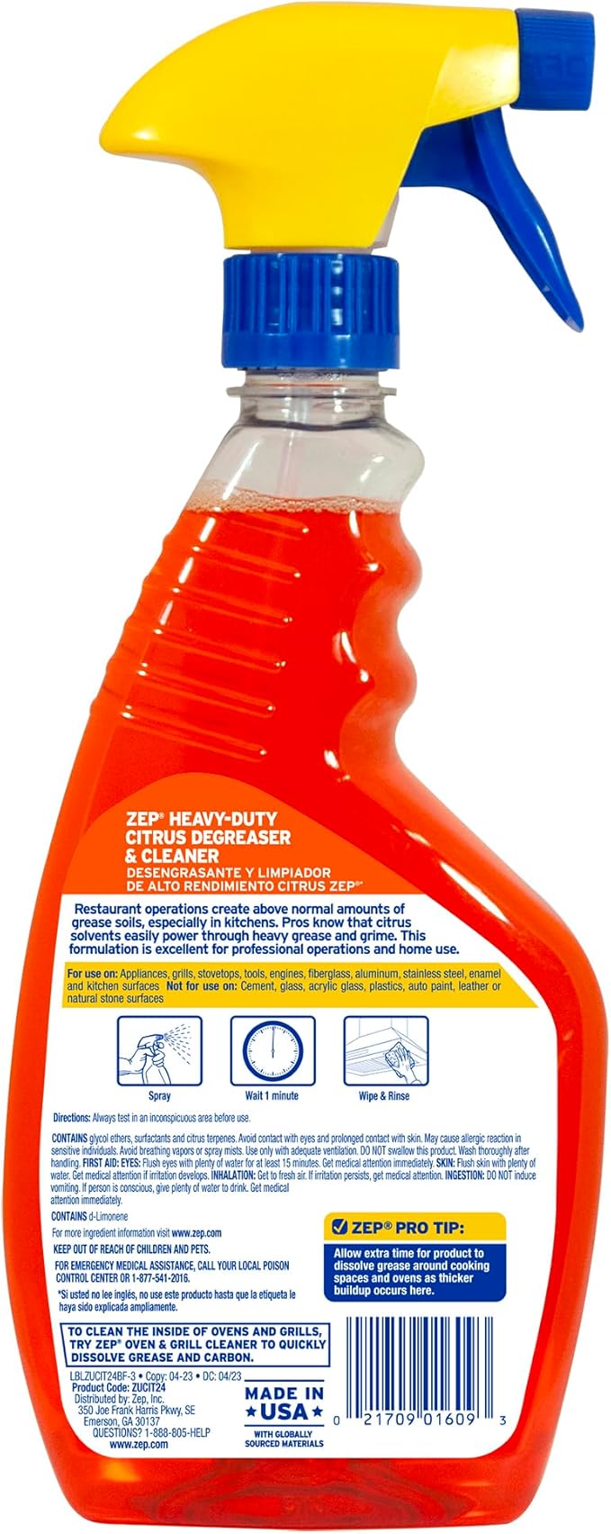 Zep Heavy-Duty Citrus Cleaner Spray Bottle 24 Fl oz (Pack of 4)