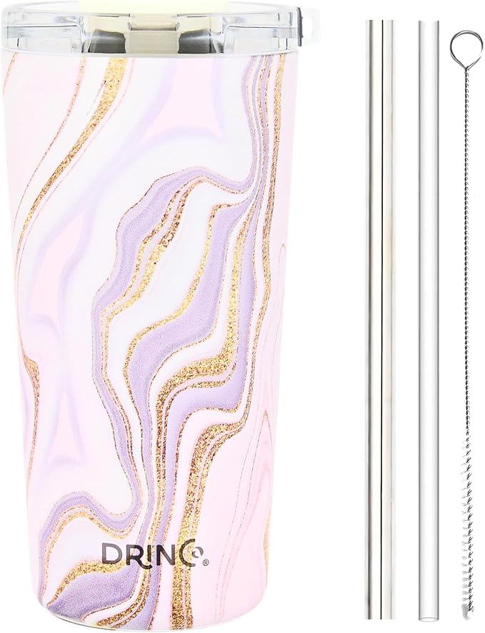 Drinco - 20 oz Stainless Steel Tumbler | Double Walled Vacuum Insulated Mug With Lid, 2 Straws, For Hot & Cold Drinks (20oz Rosa Gold)