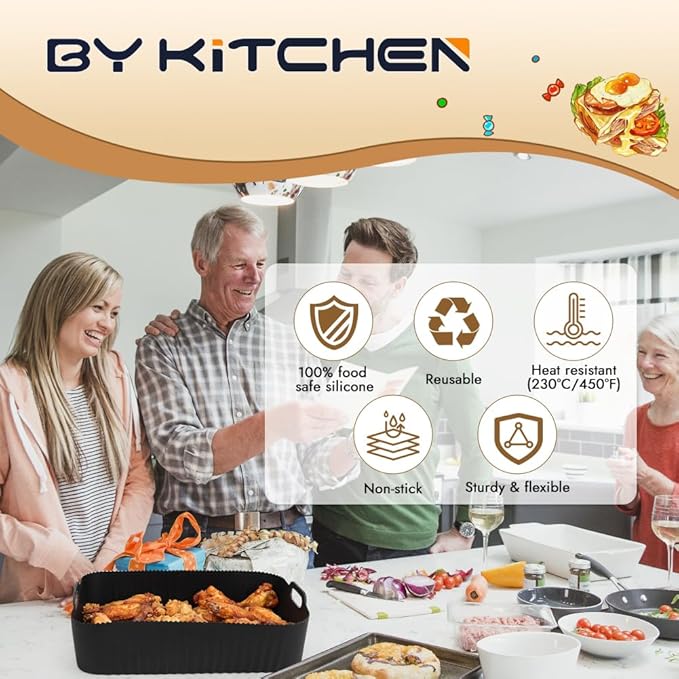 BYKITCHEN Reusable Air Fryer Silicone Liners for Ninja FG551/DG551/IG651 Foodi Smart XL Indoor Grill, Rectangle Silicone Air Fryer Liners, Ninja Foodi Grill Accessories